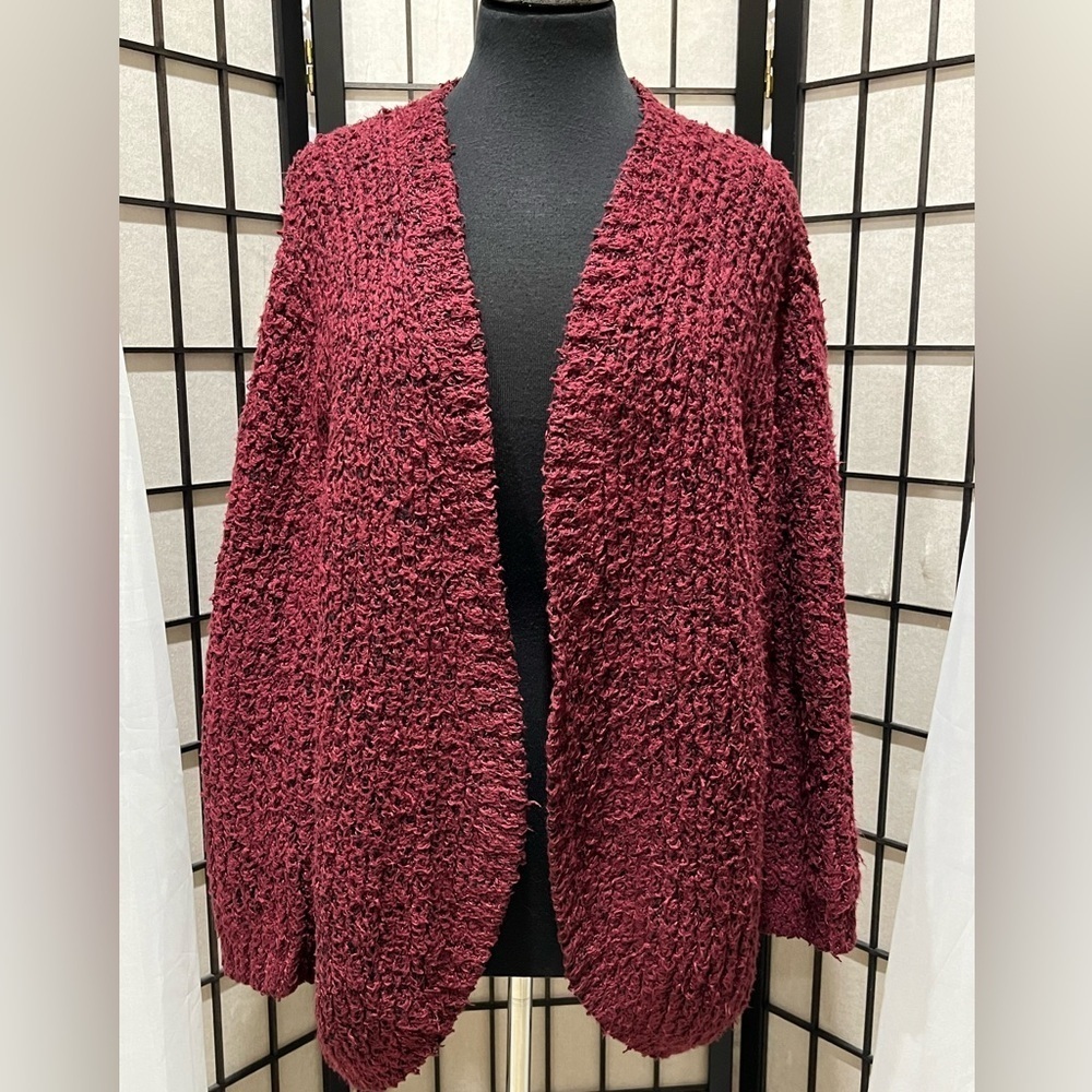 Kensie Maroon Knit OVERSIZED CHUNK CARDIGAN, SWEATER WOMEN SIZE XL: